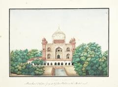 Mausoleum of Safdar Jang on Qutub Road in Delhi, watercolor and gold painting by Ghulam Ali Khan from 1852
