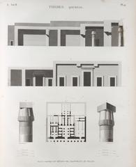 Architectural plan, sections and details of palace capitals from Qournah, Thebes