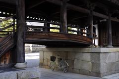 Covered wooden corridor Watari-roka at Myoshin-ji temple in Kyoto Japan
