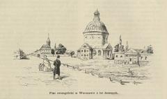 Historic Evangelical Square in Warsaw with old buildings and street scene