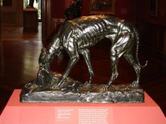 Sculpture of a greyhound chasing a hare