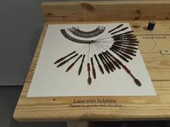 Display of bobbins and lace at the Baltimore Museum of Art