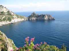 Scenic view of Capo Conca at Conca dei Marini on the Amalfi Coast with cliffs and turquoise sea
