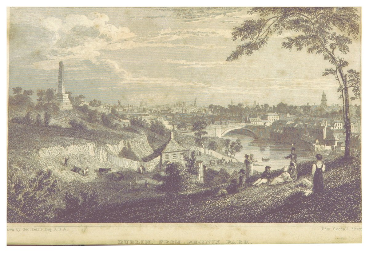 Historic panoramic view of Dublin city from Phoenix Park in 1837