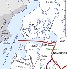 Map of the Baltic region in the 10th century showing emerging cities, states, and peoples