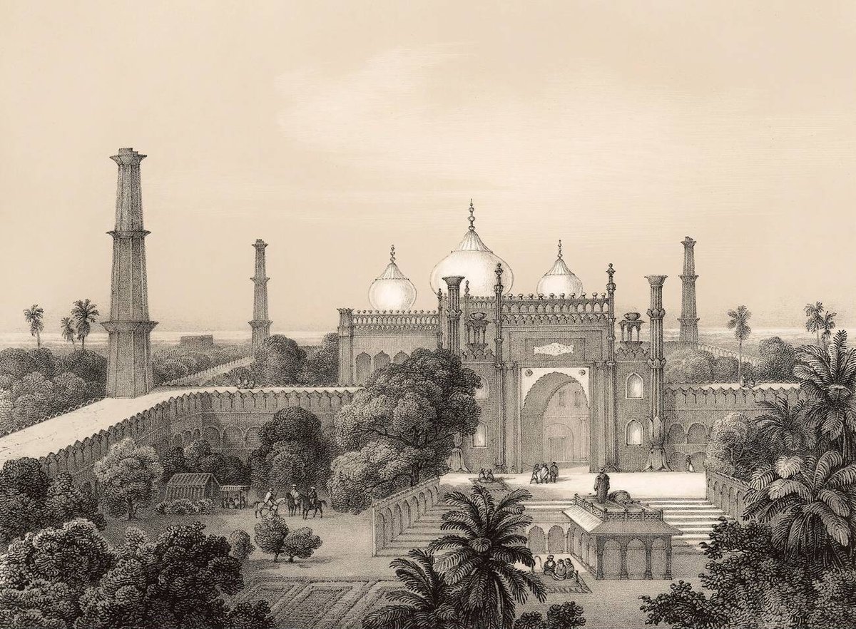 Hazuri Bagh garden and main gate of Badshahi Mosque in Lahore lithograph by Prince Waldemar of Prussia