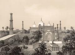 Hazuri Bagh garden and main gate of Badshahi Mosque in Lahore lithograph by Prince Waldemar of Prussia