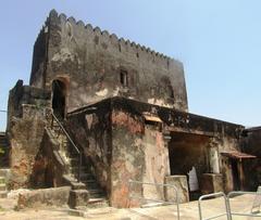 Fort Jesus entrance gate with historical Portuguese architecture in Mombasa, Kenya