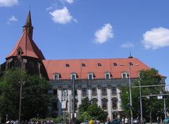 University of Wroclaw Philology building facade with red brick and gothic architecture