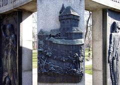 Close-up detail of the memorial statue of M. J. Hus in Tábor