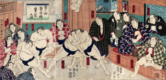 Sumo wrestlers practicing keiko in Hidenoyama stable