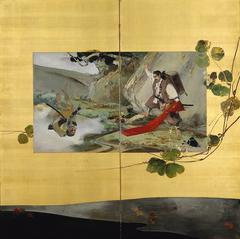 Murakami Hikoshirō recovering the Brocade Flag, traditional Japanese painting by Kawamura Kiyoo