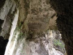 Ancient stone quarries of Latomie dei Cappuccini in Siracusa, Sicily with rocky cliffs and historic carvings