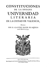 Cover page of the Constitutions of the Literary University of Valencia from 1733