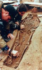 Skeleton uncovered at the African Burial Ground National Monument in Manhattan