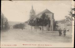 Postcard showing the church and Grande-Rue street in Gérardmer, Vosges