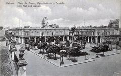 Photomechanical print of Plaza de Armas and Ayuntamiento in Havana, Cuba