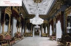 Photomechanical print postcard of Salon del Palacio de los Capitanes Generales in Havana