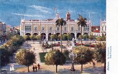 Colorful photomechanical print postcard of The Palace in Havana with halftone effect