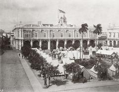 Winter Palace of the Spanish Governor-General and Armas square with camp of Eighth U.S. Infantry companies in 1898