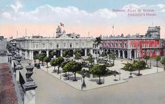 Historic Havana Plaza de Armas with colonial buildings and vintage cars