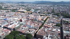 Aerial view of the historic center of Puebla city, Mexico, from the east side captured by a drone