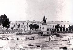 Historic 19th century Plaza de Armas in Puebla city during the Second French Intervention