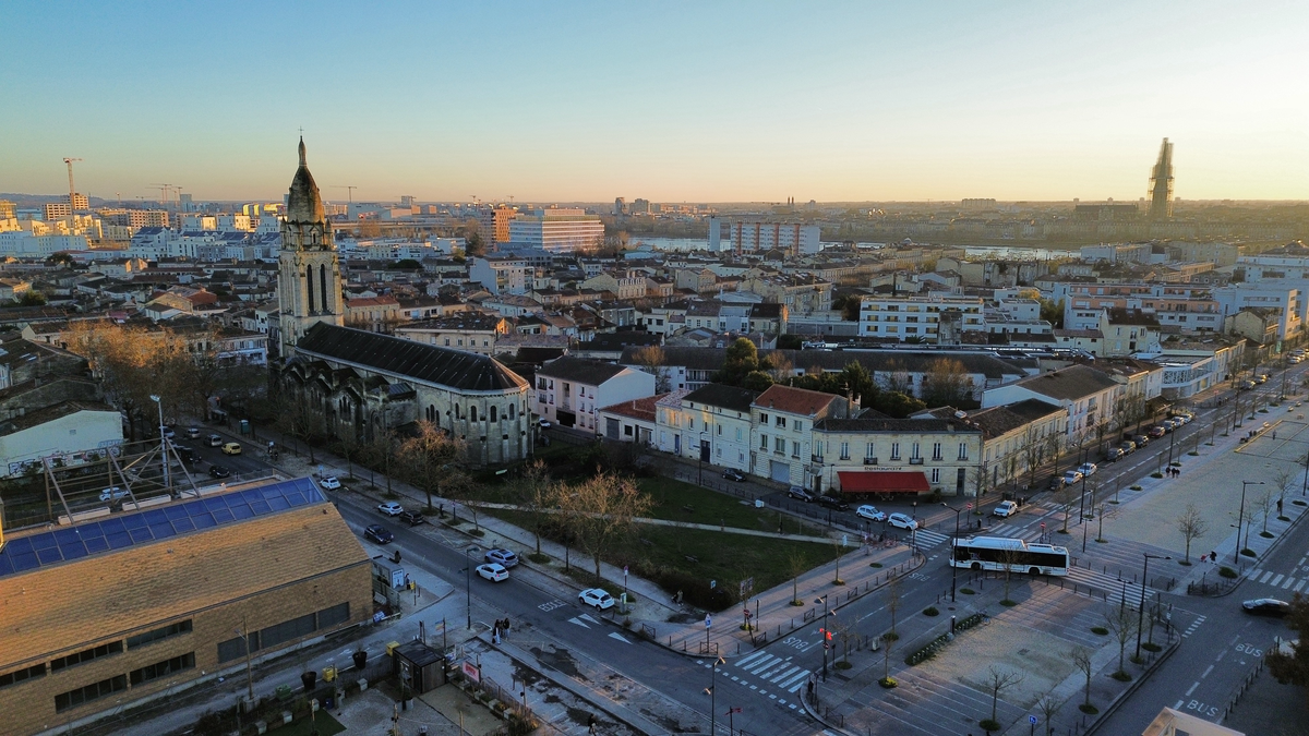 Aerial view of Saint-Marie-de-la-Bastide Church in Bordeaux