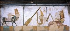 Ancient Egyptian scene depicting a bull and cows with steering oars from the Book of the Dead spell 148