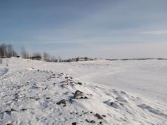 Southern shore of Sirpalesaari island in winter with Liuskasaari island in the background
