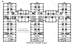 Typical floor plan of Los Angeles Biltmore Hotel as originally built