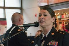 Kim Gilleran of the Georgia Army National Guard's 116th Army Band performing a solo at the Jimmy Carter Presidential Library and Museum