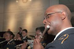 Georgia Army National Guard 116th Army Band performing holiday concert at Jimmy Carter Library and Museum atrium