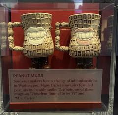 Peanut-themed mugs displayed at Jimmy Carter Library and Museum