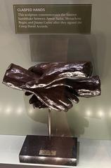 Clasped hands sculpture on display at Jimmy Carter Library and Museum