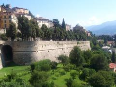 Historic city wall from Saint James gate in Bergamo, Lombardy, Italy