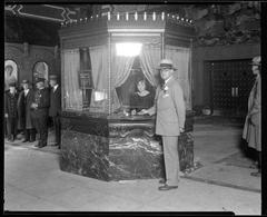 Box office at the New Fifth Avenue Theatre in Seattle with Chinese-themed lacquer and marble facade, silk curtains, taken at the 1924 opening