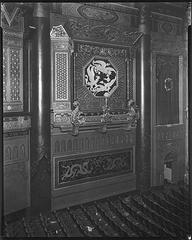 Interior of the Fifth Avenue Theatre in Seattle circa 1926 with brightly painted woodwork inspired by traditional Chinese structures