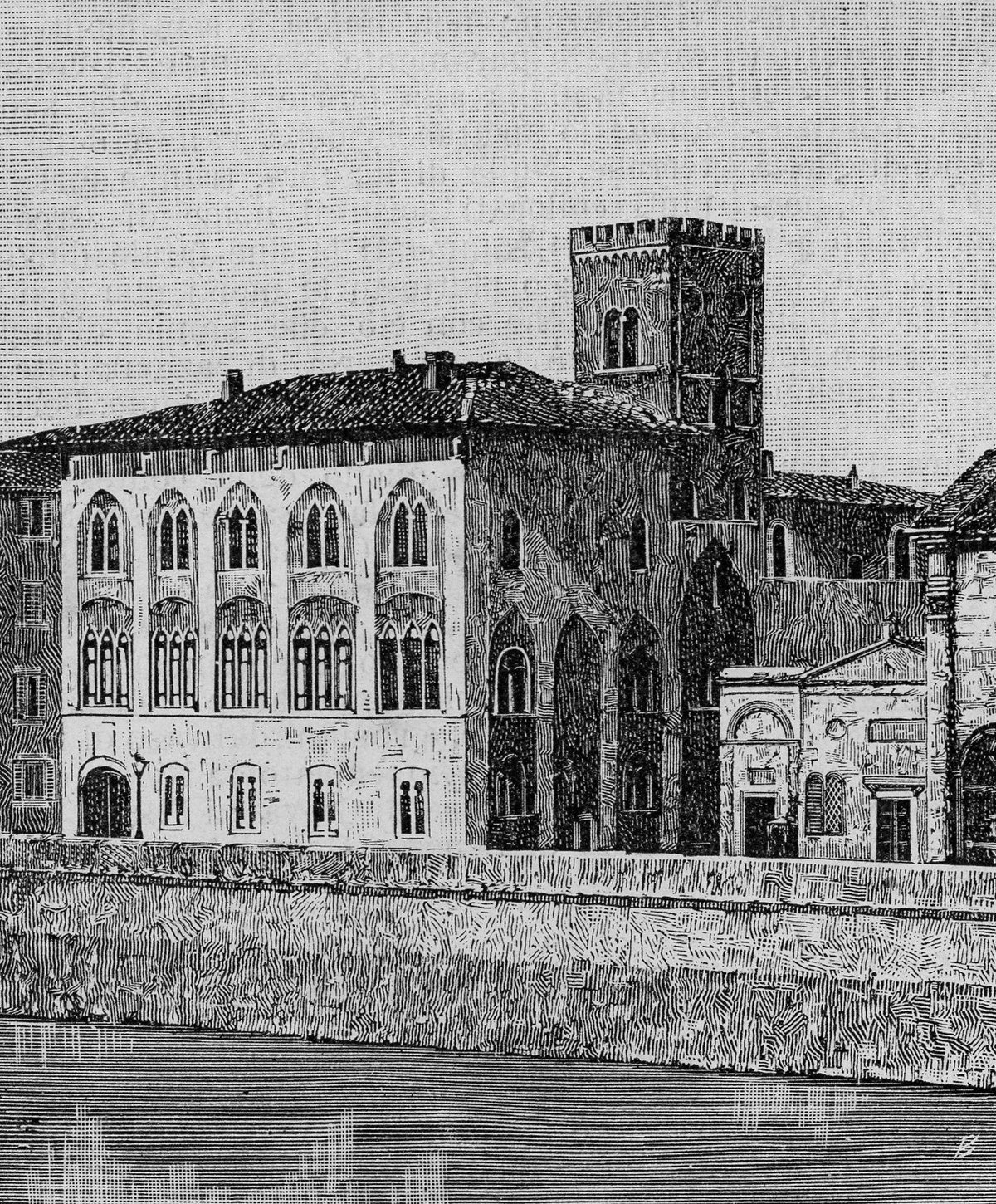 Pisa Palazzo Spinola woodcut illustration