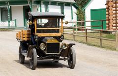 Vintage 1915 Ford Pickup Truck in black and white