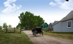 Leisurely wagon ride through Heritage Park Calgary's picturesque landscape