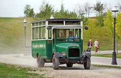 Vintage Calgary Car Company bus displayed at Heritage Park Historical Village in Calgary Alberta