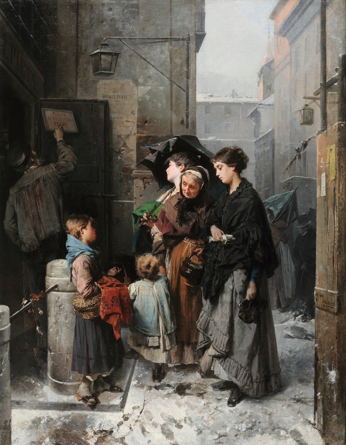 The Mount of Piety in Milan painting from 1872 by Domenico Induno depicting a historic building