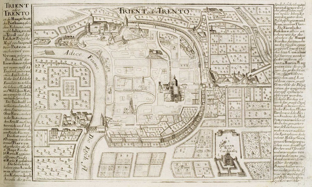 Historical map of Trient from 'Curioses Staats und Kriegs Theatrum' circa 1700