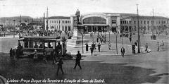 Historic Lisbon tram near Cais do Sodré around 1950