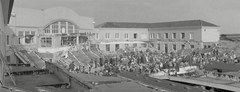 Composite image of rescue operations after the 1963 Cais do Sodré railway station disaster in Lisbon showing structural roof failure