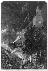 Illumination of Independence Hall in Philadelphia during International Centennial on July 4, 1876