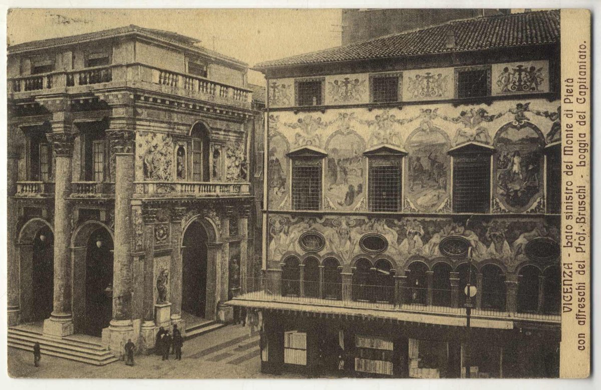 Left side of Monte di Pietà with frescos by Prof. Bruschi at Loggia del Capitaniano in Vicenza