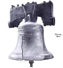 Liberty Bell historic landmark in Philadelphia with an inscription visible
