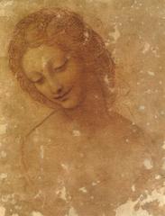 Leonardo da Vinci Head of Leda red chalk drawing
